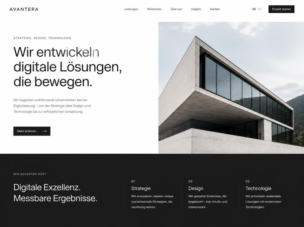 Beispiel eines modernen, minimalistischen Webauftritts