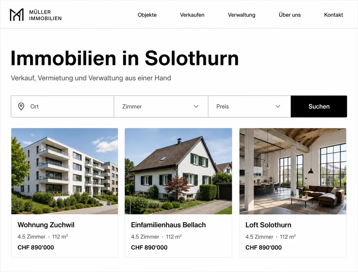 Designkonzept einer Website für Immobilien & Verwaltung