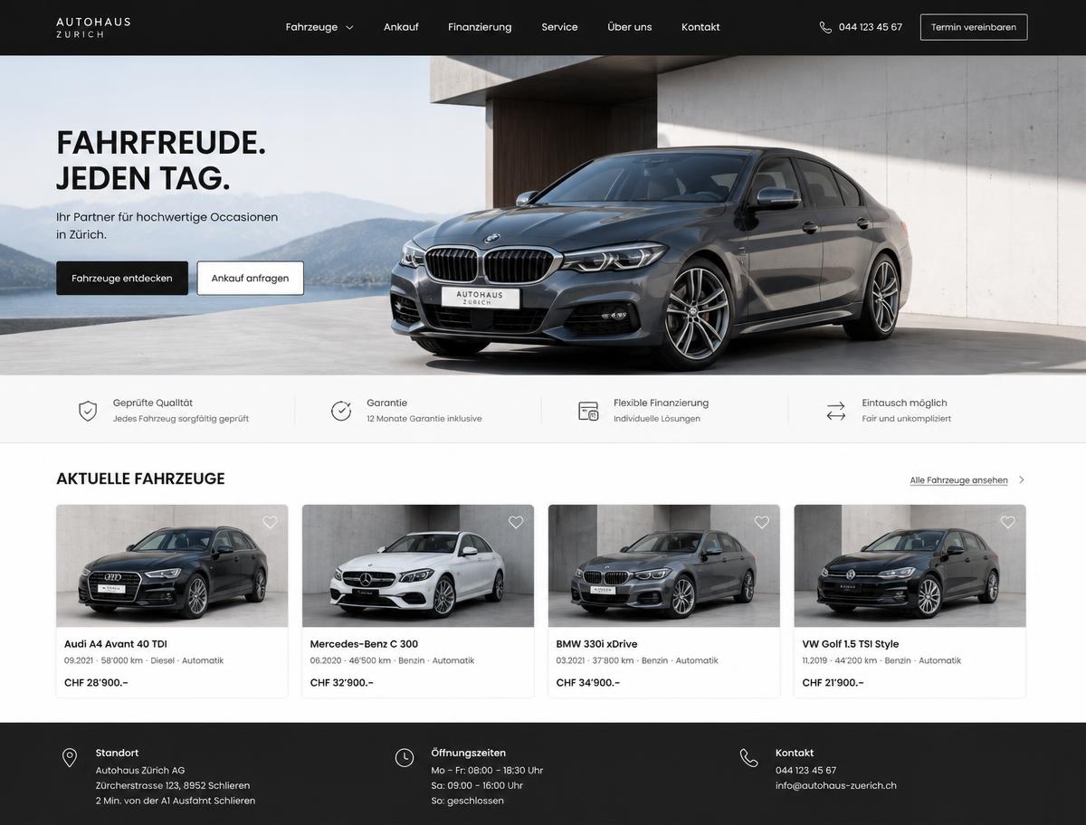 Designkonzept einer Website für Autohaus