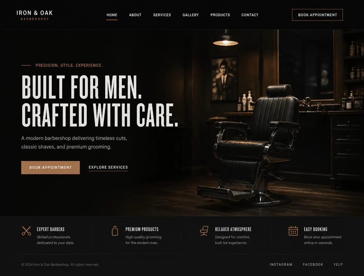 Designkonzept einer Website für Premium Barber
