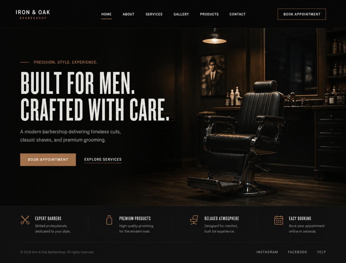 Designkonzept einer Website für Premium Barber