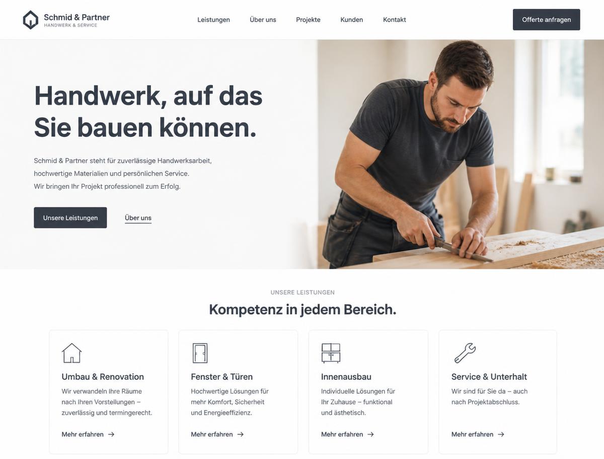 Designkonzept einer Website für Handwerk & Service