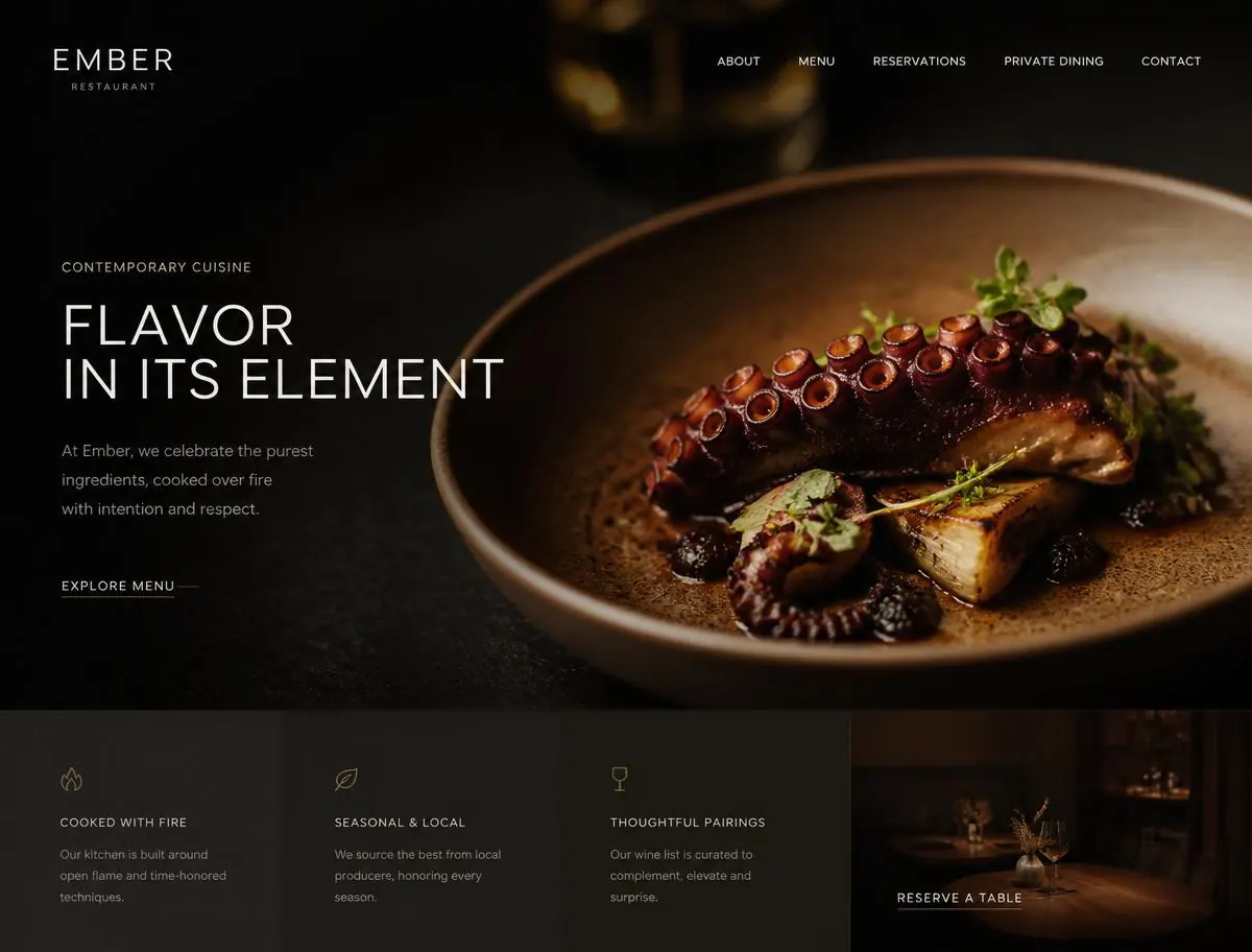 Designkonzept einer Website für Restaurant & Bar